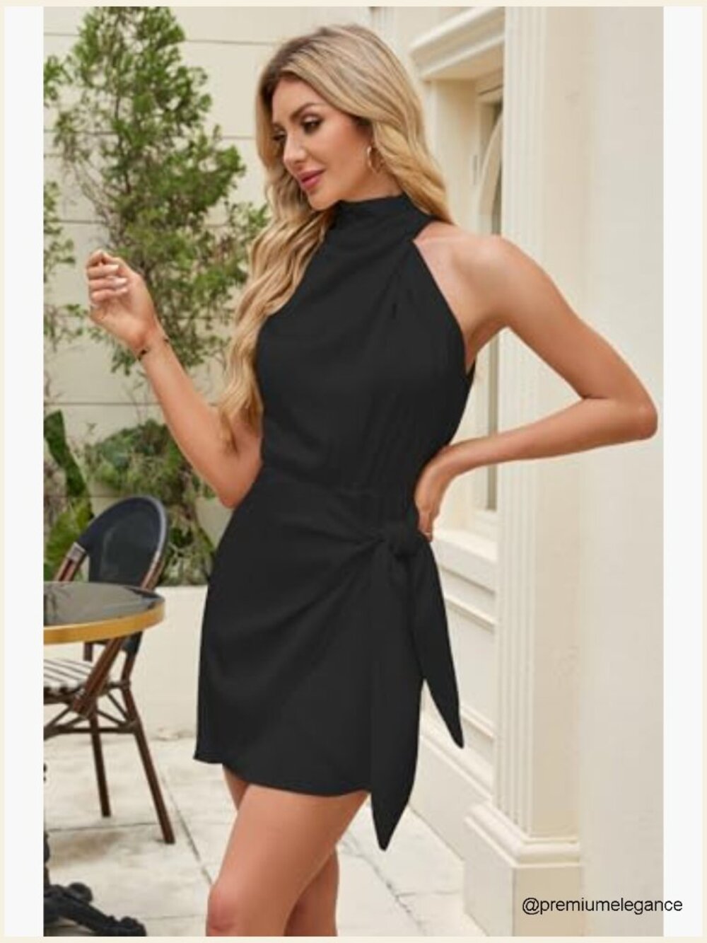 Sleeveless Halter Neck Wrap Mini Cocktail Dress Satin - Picture 5 of 7